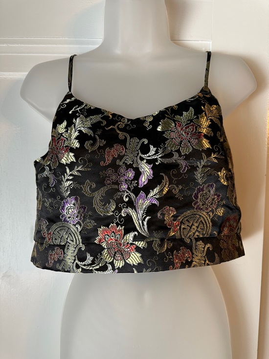 Polly & Esther Tops - Polly & Esther Black Metallic Floral Brocade Cami